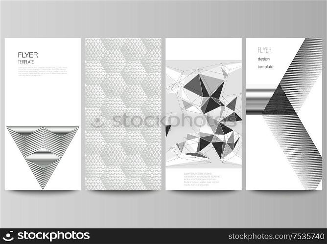 The minimalistic vector illustration of the editable layout of flyer, banner design templates. Abstract geometric triangle design background using different triangular style patterns. The minimalistic vector illustration of the editable layout of flyer, banner design templates. Abstract geometric triangle design background using different triangular style patterns.
