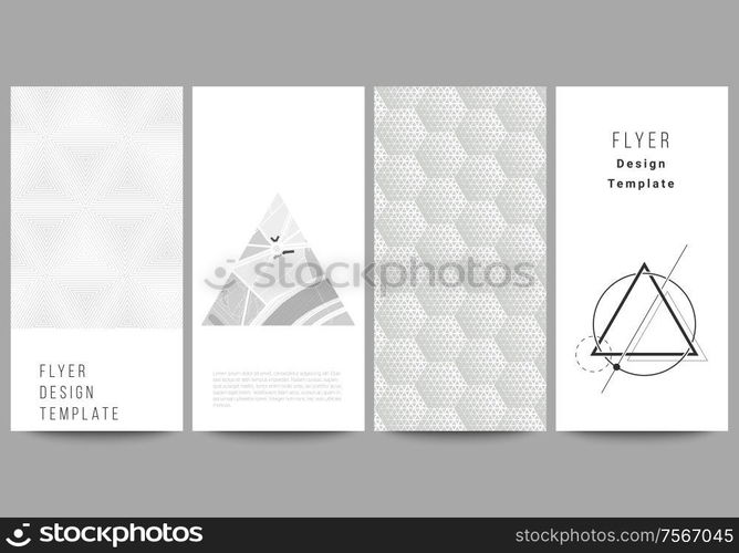 The minimalistic vector illustration of the editable layout of flyer, banner design templates. Abstract geometric triangle design background using different triangular style patterns. The minimalistic vector illustration of the editable layout of flyer, banner design templates. Abstract geometric triangle design background using different triangular style patterns.