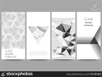The minimalistic vector illustration of the editable layout of flyer, banner design templates. Abstract geometric triangle design background using different triangular style patterns. The minimalistic vector illustration of the editable layout of flyer, banner design templates. Abstract geometric triangle design background using different triangular style patterns.