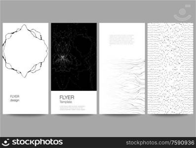The minimalistic vector illustration of the editable layout of flyer, banner design templates. Trendy modern science or technology background with dynamic particles. Cyberspace grid. The minimalistic vector illustration of the editable layout of flyer, banner design templates. Trendy modern science or technology background with dynamic particles. Cyberspace grid.