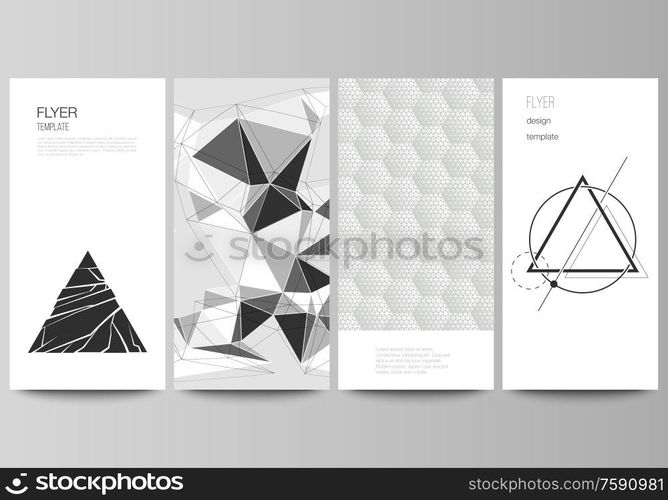 The minimalistic vector illustration of the editable layout of flyer, banner design templates. Abstract geometric triangle design background using different triangular style patterns. The minimalistic vector illustration of the editable layout of flyer, banner design templates. Abstract geometric triangle design background using different triangular style patterns.