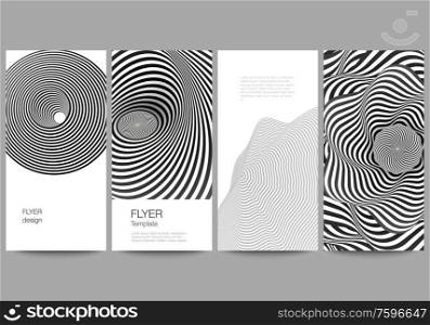 The minimalistic vector illustration of the editable layout of flyer, banner design templates. Abstract 3D geometrical background with optical illusion black and white design pattern. The minimalistic vector illustration of the editable layout of flyer, banner design templates. Abstract 3D geometrical background with optical illusion black and white design pattern.