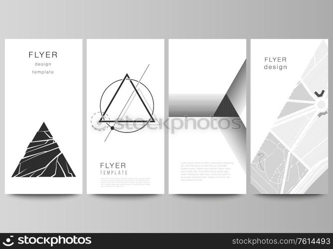 The minimalistic vector illustration of the editable layout of flyer, banner design templates. Abstract geometric triangle design background using different triangular style patterns. The minimalistic vector illustration of the editable layout of flyer, banner design templates. Abstract geometric triangle design background using different triangular style patterns.