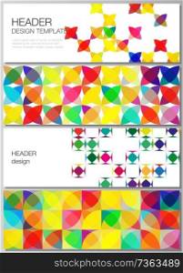 The minimalistic vector illustration of the editable layout of headers, banner design templates. Abstract background, geometric mosaic pattern with bright circles, geometric shapes. The minimalistic vector illustration of the editable layout of headers, banner design templates. Abstract background, geometric mosaic pattern with bright circles, geometric shapes.