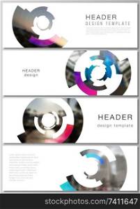 The minimalistic vector illustration of the editable layout of headers, banner design templates. Futuristic design circular pattern, circle elements forming geometric frame for photo. The minimalistic vector illustration of the editable layout of headers, banner design templates. Futuristic design circular pattern, circle elements forming geometric frame for photo.