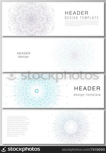 The minimalistic vector illustration of the editable layout of headers, banner design templates. Big Data Visualization, geometric communication background with connected lines and dots. The minimalistic vector illustration of the editable layout of headers, banner design templates. Big Data Visualization, geometric communication background with connected lines and dots.