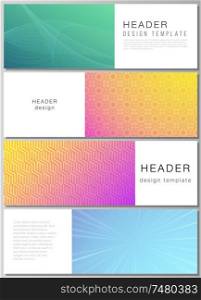 The minimalistic vector illustration of the editable layout of headers, banner design templates. Abstract geometric pattern with colorful gradient business background. The minimalistic vector illustration of the editable layout of headers, banner design templates. Abstract geometric pattern with colorful gradient business background.