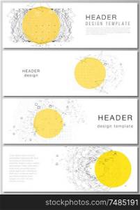 The minimalistic vector illustration of the editable layout of headers, banner design templates. Science or technology 3d background with dynamic particles. Chemistry and science concept. The minimalistic vector illustration of the editable layout of headers, banner design templates. Science or technology 3d background with dynamic particles. Chemistry and science concept.