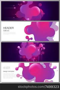 The minimalistic vector illustration of the editable layout of headers, banner design templates. Black background with fluid gradient, liquid pink colored geometric element. The minimalistic vector illustration of the editable layout of headers, banner design templates. Black background with fluid gradient, liquid pink colored geometric element.