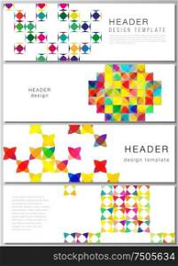 The minimalistic vector illustration of the editable layout of headers, banner design templates. Abstract background, geometric mosaic pattern with bright circles, geometric shapes. The minimalistic vector illustration of the editable layout of headers, banner design templates. Abstract background, geometric mosaic pattern with bright circles, geometric shapes.