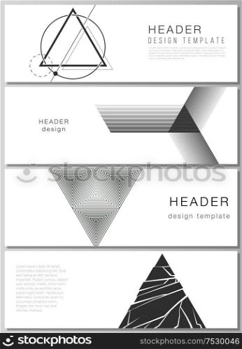The minimalistic vector illustration of the editable layout of headers, banner design templates. Abstract geometric triangle design background using different triangular style patterns. The minimalistic vector illustration of the editable layout of headers, banner design templates. Abstract geometric triangle design background using different triangular style patterns.