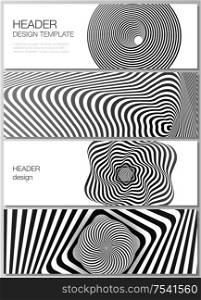 The minimalistic vector illustration of the editable layout of headers, banner design templates. Abstract 3D geometrical background with optical illusion black and white design pattern. The minimalistic vector illustration of the editable layout of headers, banner design templates. Abstract 3D geometrical background with optical illusion black and white design pattern.
