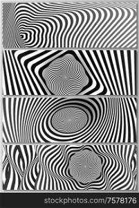The minimalistic vector illustration of the editable layout of headers, banner design templates. Abstract 3D geometrical background with optical illusion black and white design pattern. The minimalistic vector illustration of the editable layout of headers, banner design templates. Abstract 3D geometrical background with optical illusion black and white design pattern.