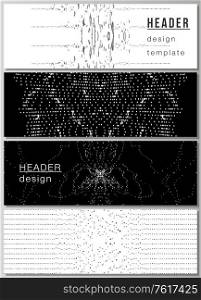 The minimalistic vector illustration of the editable layout of headers, banner design templates. Trendy modern science or technology background with dynamic particles. Cyberspace grid. The minimalistic vector illustration of the editable layout of headers, banner design templates. Trendy modern science or technology background with dynamic particles. Cyberspace grid.