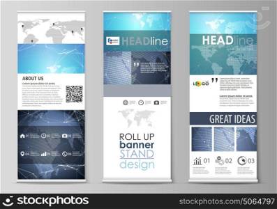 The minimalistic vector illustration of the editable layout of roll up banner stands, vertical flyers, flags design business templates. Abstract global design. Chemistry pattern, molecule structure.. The minimalistic vector illustration of the editable layout of roll up banner stands, vertical flyers, flags design business templates. Abstract global design. Chemistry pattern, molecule structure