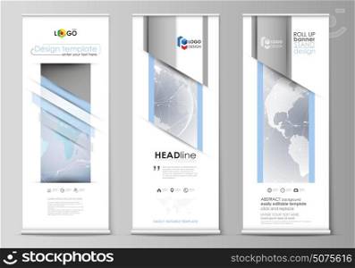 The minimalistic vector illustration of the editable layout of roll up banner stands, vertical flyers, flags design business templates. Technology concept. Molecule structure, connecting background.. The minimalistic vector illustration of the editable layout of roll up banner stands, vertical flyers, flags design business templates. Technology concept. Molecule structure, connecting background