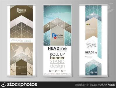 The minimalistic vector illustration of the editable layout of roll up banner stands, vertical flyers, flags design business templates. Chemistry pattern with molecule structure. Medical DNA research.. The minimalistic vector illustration of the editable layout of roll up banner stands, vertical flyers, flags design business templates. Chemistry pattern with molecule structure. Medical DNA research