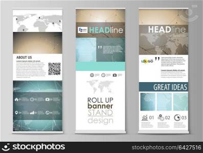 The minimalistic vector illustration of the editable layout of roll up banner stands, vertical flyers, flags design business templates. Chemistry pattern with molecule structure. Medical DNA research.. The minimalistic vector illustration of the editable layout of roll up banner stands, vertical flyers, flags design business templates. Chemistry pattern with molecule structure. Medical DNA research