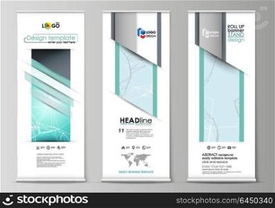 The minimalistic vector illustration of the editable layout of roll up banner stands, vertical flyers, flags design business templates. Futuristic high tech background, dig data technology concept.. The minimalistic vector illustration of the editable layout of roll up banner stands, vertical flyers, flags design business templates. Futuristic high tech background, dig data technology concept
