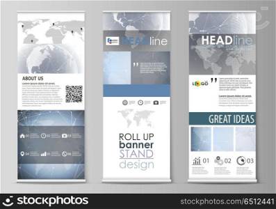 The minimalistic vector illustration of the editable layout of roll up banner stands, vertical flyers, flags design business templates. Abstract futuristic network shapes. High tech background.. The minimalistic vector illustration of the editable layout of roll up banner stands, vertical flyers, flags design business templates. Abstract futuristic network shapes. High tech background