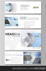 The minimalistic vector illustration of the editable layout of social media, email headers, banner design templates in popular formats. Technology concept. Molecule structure, connecting background.. The minimalistic vector illustration of the editable layout of social media, email headers, banner design templates in popular formats. Technology concept. Molecule structure, connecting background