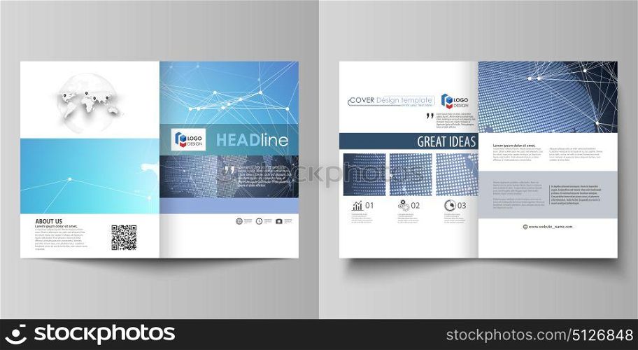The minimalistic vector illustration of the editable layout of two A4 format modern covers design templates for brochure, flyer, report. Abstract global design. Chemistry pattern, molecule structure.. The minimalistic vector illustration of the editable layout of two A4 format modern covers design templates for brochure, flyer, report. Abstract global design. Chemistry pattern, molecule structure