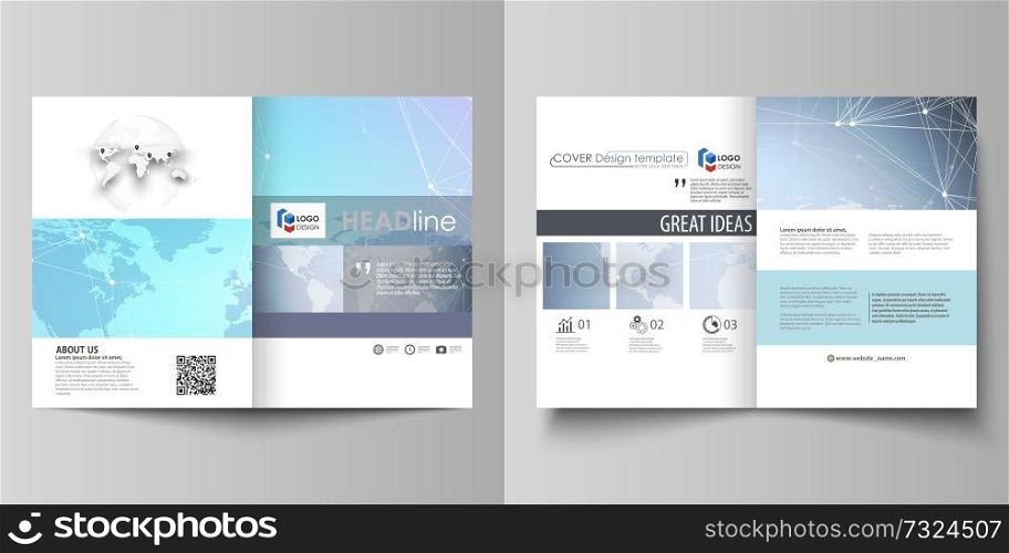 The minimalistic vector illustration of the editable layout of two A4 format modern covers design templates for brochure, flyer, report. Polygonal texture. Global connections, futuristic geometric concept.. The minimalistic vector illustration of editable layout of two A4 format modern covers design templates for brochure, flyer, report. Polygonal texture. Global connections, futuristic geometric concept