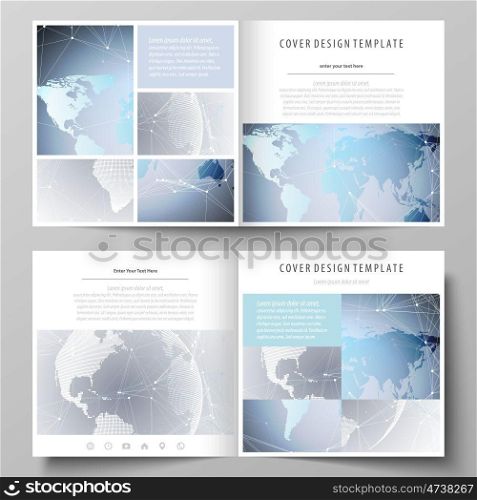 The minimalistic vector illustration of the editable layout of two covers templates for square design brochure, flyer, booklet. Technology concept. Molecule structure, connecting background.. The minimalistic vector illustration of the editable layout of two covers templates for square design brochure, flyer, booklet. Technology concept. Molecule structure, connecting background