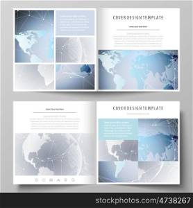 The minimalistic vector illustration of the editable layout of two covers templates for square design brochure, flyer, booklet. Technology concept. Molecule structure, connecting background.. The minimalistic vector illustration of the editable layout of two covers templates for square design brochure, flyer, booklet. Technology concept. Molecule structure, connecting background