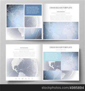 The minimalistic vector illustration of the editable layout of two covers templates for square design brochure, flyer, booklet. Abstract futuristic network shapes. High tech background.. The minimalistic vector illustration of the editable layout of two covers templates for square design brochure, flyer, booklet. Abstract futuristic network shapes. High tech background