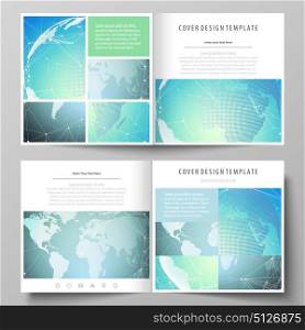 The minimalistic vector illustration of the editable layout of two covers templates for square design brochure, flyer, booklet. Chemistry pattern, molecule structure, geometric design background.. The minimalistic vector illustration of the editable layout of two covers templates for square design brochure, flyer, booklet. Chemistry pattern, molecule structure, geometric design background