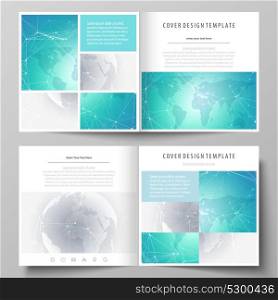 The minimalistic vector illustration of the editable layout of two covers templates for square design brochure, flyer, booklet. Chemistry pattern. Molecule structure. Medical, science background.. The minimalistic vector illustration of the editable layout of two covers templates for square design brochure, flyer, booklet. Chemistry pattern. Molecule structure. Medical, science background