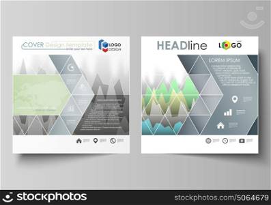 The minimalistic vector illustration of the editable layout of two square format covers design templates for brochure, flyer, booklet. Rows of colored diagram with peaks of different height.. The minimalistic vector illustration of the editable layout of two square format covers design templates for brochure, flyer, booklet. Rows of colored diagram with peaks of different height