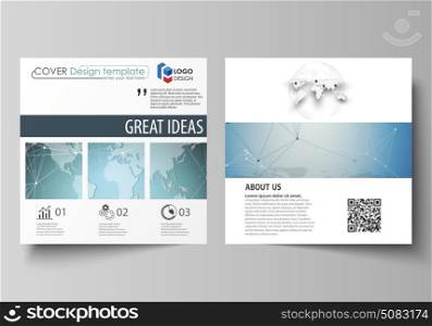 The minimalistic vector illustration of the editable layout of two square format covers design templates for brochure, flyer, booklet. Chemistry pattern, connecting lines and dots. Medical concept.. The minimalistic vector illustration of the editable layout of two square format covers design templates for brochure, flyer, booklet. Chemistry pattern, connecting lines and dots. Medical concept