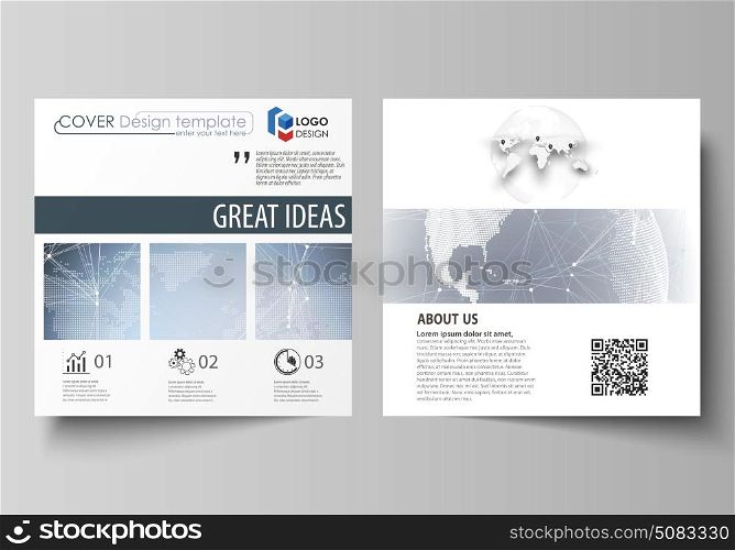 The minimalistic vector illustration of the editable layout of two square format covers design templates for brochure, flyer, booklet. Abstract futuristic network shapes. High tech background.. The minimalistic vector illustration of the editable layout of two square format covers design templates for brochure, flyer, booklet. Abstract futuristic network shapes. High tech background