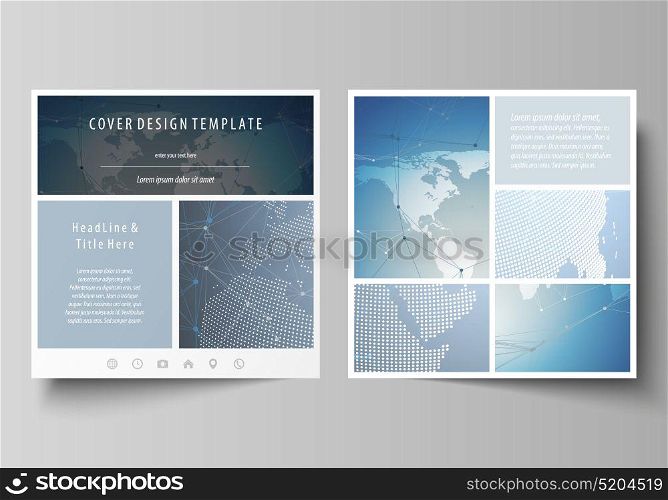 The minimalistic vector illustration of the editable layout of two square format covers design templates for brochure, flyer, magazine. Scientific medical DNA research. Science or medical concept.. The minimalistic vector illustration of the editable layout of two square format covers design templates for brochure, flyer, magazine. Scientific medical DNA research. Science or medical concept