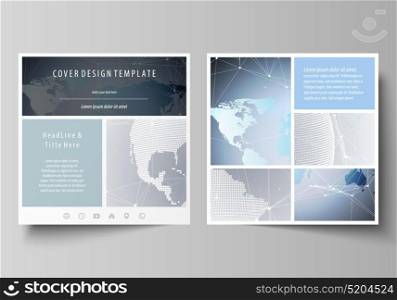 The minimalistic vector illustration of the editable layout of two square format covers design templates for brochure, flyer, booklet. Technology concept. Molecule structure, connecting background.. The minimalistic vector illustration of the editable layout of two square format covers design templates for brochure, flyer, booklet. Technology concept. Molecule structure, connecting background