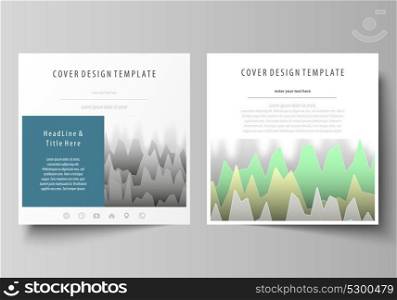 The minimalistic vector illustration of the editable layout of two square format covers design templates for brochure, flyer, magazine. Rows of colored diagram with peaks of different height.. The minimalistic vector illustration of the editable layout of two square format covers design templates for brochure, flyer, magazine. Rows of colored diagram with peaks of different height