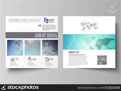 The minimalistic vector illustration of the editable layout of two square format covers design templates for brochure, flyer, booklet. Molecule structure, connecting lines and dots. Technology concept. The minimalistic vector illustration of editable layout of two square format covers design templates for brochure, flyer, booklet. Molecule structure, connecting lines and dots. Technology concept.
