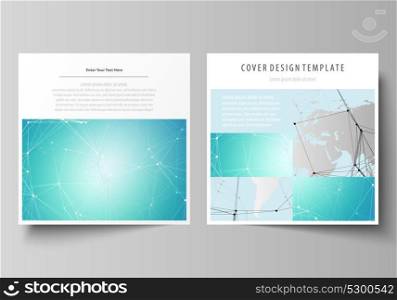 The minimalistic vector illustration of the editable layout of two square format covers design templates for brochure, flyer, booklet. Futuristic high tech background, dig data technology concept.. The minimalistic vector illustration of the editable layout of two square format covers design templates for brochure, flyer, booklet. Futuristic high tech background, dig data technology concept