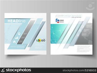The minimalistic vector illustration of the editable layout of two square format covers design templates for brochure, flyer, magazine. Futuristic high tech background, dig data technology concept.. The minimalistic vector illustration of the editable layout of two square format covers design templates for brochure, flyer, magazine. Futuristic high tech background, dig data technology concept
