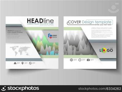 The minimalistic vector illustration of the editable layout of two square format covers design templates for brochure, flyer, magazine. Rows of colored diagram with peaks of different height.. The minimalistic vector illustration of the editable layout of two square format covers design templates for brochure, flyer, magazine. Rows of colored diagram with peaks of different height