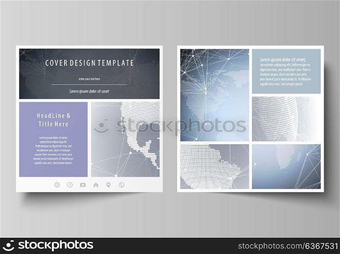 The minimalistic vector illustration of the editable layout of two square format covers design templates for brochure, flyer, magazine. Abstract futuristic network shapes. High tech background.. The minimalistic vector illustration of the editable layout of two square format covers design templates for brochure, flyer, magazine. Abstract futuristic network shapes. High tech background