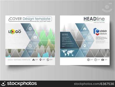 The minimalistic vector illustration of the editable layout of two square format covers design templates for brochure, flyer, booklet. Rows of colored diagram with peaks of different height.. The minimalistic vector illustration of the editable layout of two square format covers design templates for brochure, flyer, booklet. Rows of colored diagram with peaks of different height