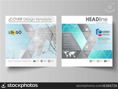 The minimalistic vector illustration of the editable layout of two square format covers design templates for brochure, flyer, booklet. Futuristic high tech background, dig data technology concept.. The minimalistic vector illustration of the editable layout of two square format covers design templates for brochure, flyer, booklet. Futuristic high tech background, dig data technology concept