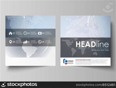 The minimalistic vector illustration of the editable layout of two square format covers design templates for brochure, flyer, booklet. Abstract futuristic network shapes. High tech background.. The minimalistic vector illustration of the editable layout of two square format covers design templates for brochure, flyer, booklet. Abstract futuristic network shapes. High tech background