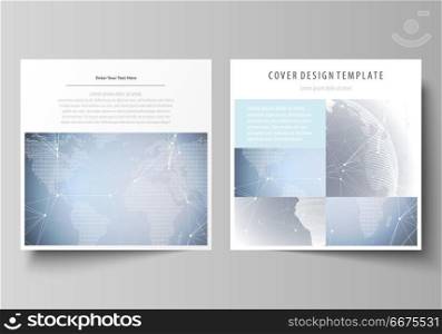 The minimalistic vector illustration of the editable layout of two square format covers design templates for brochure, flyer, magazine. Abstract futuristic network shapes. High tech background.. The minimalistic vector illustration of the editable layout of two square format covers design templates for brochure, flyer, magazine. Abstract futuristic network shapes. High tech background