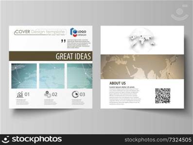 The minimalistic vector illustration of the editable layout of two square format covers design templates for brochure, flyer, booklet. Chemistry pattern with molecule structure. Medical DNA research. The minimalistic vector illustration of the editable layout of two square format covers design templates for brochure, flyer, booklet. Chemistry pattern with molecule structure. Medical DNA research.