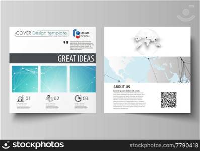 The minimalistic vector illustration of the editable layout of two square format covers design templates for brochure, flyer, booklet. Futuristic high tech background, dig data technology concept. The minimalistic vector illustration of the editable layout of two square format covers design templates for brochure, flyer, booklet. Futuristic high tech background, dig data technology concept.
