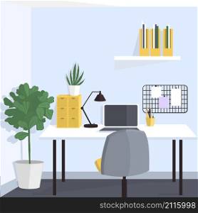 The modern interior of home office. Vector illustration.. The modern interior of home office